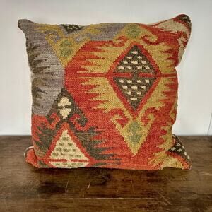 Vintage Wool Southwestern Kilim Throw Pillow Cover | Boho Geometric